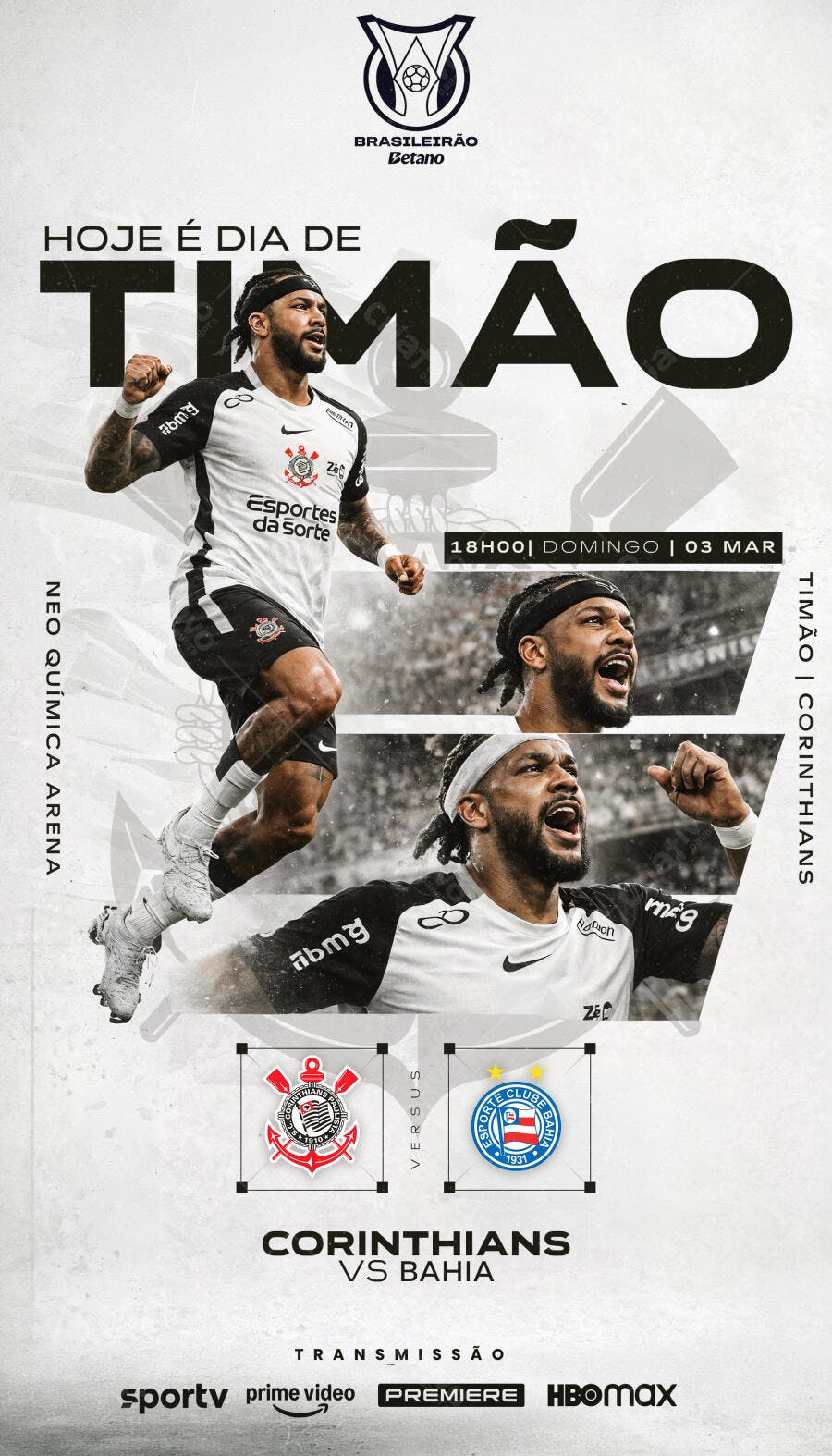Post Instagram Corinthians x Bahia Brasileirão PSD Editável