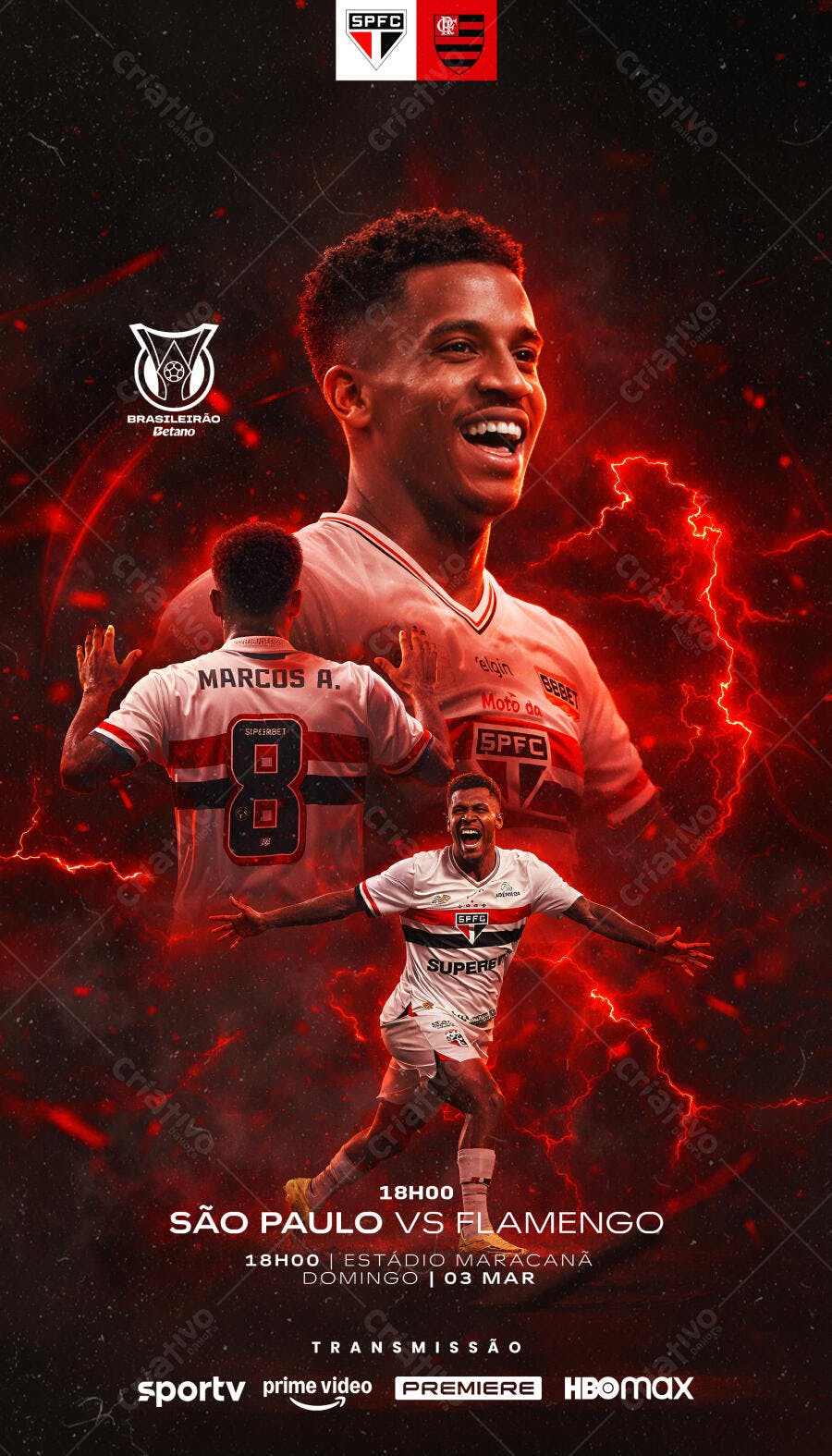 Post Instagram Futebol São Paulo x Flamengo Março PSD Editável