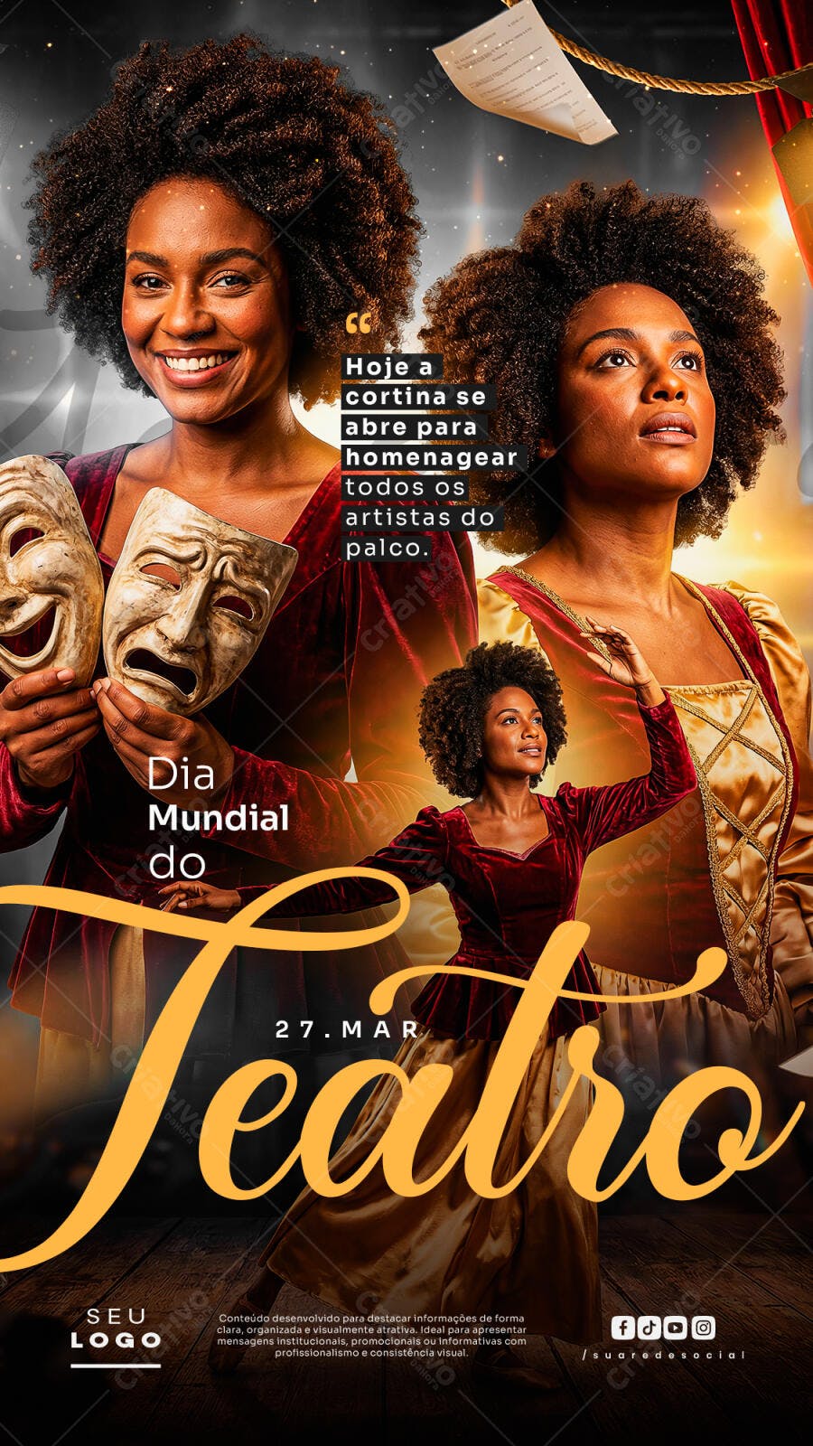 Post Instagram Dia Mundial do Teatro 27 de Março PSD Editável