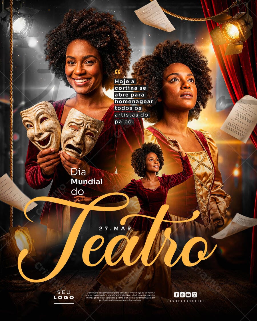 Post Dia Mundial do Teatro 27 Março PSD Editável