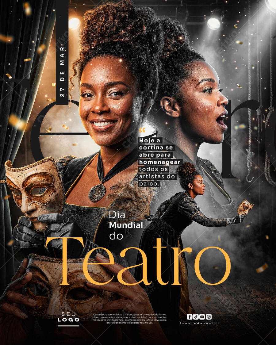 Post Instagram Dia Mundial do Teatro 27 de Março PSD Editável