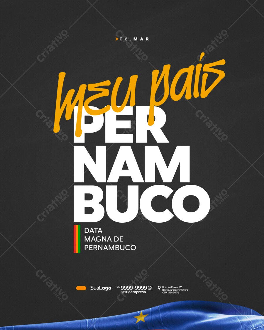 Post Instagram Data Magna Pernambuco 6 de Março PSD Editável