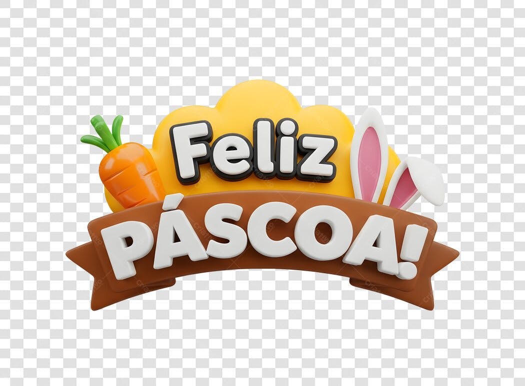 Elemento 3D Feliz Páscoa Abril Cenoura Orelhas Coelho PNG Fundo Transparente