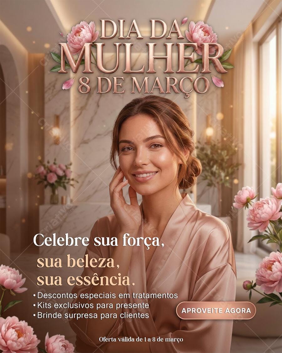 Post Instagram Dia da Mulher 8 de Março Salão Beleza PSD Editável