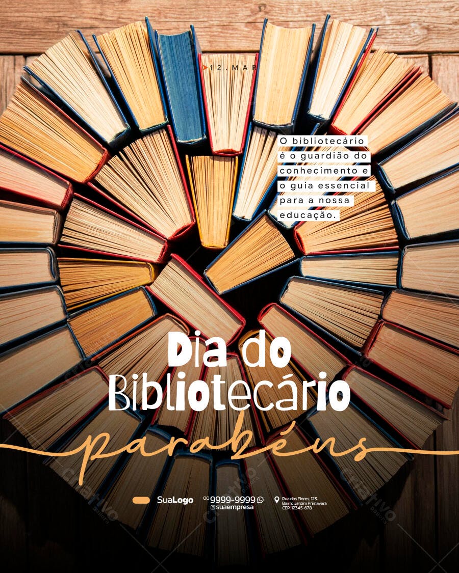 Post Dia do Bibliotecário 12 de Março Educação PSD Editável