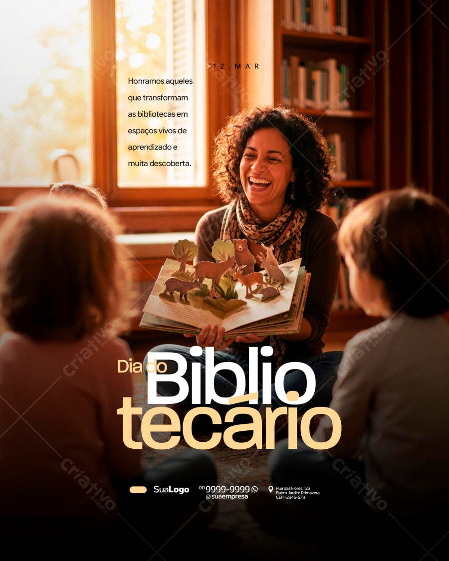 Post Dia do Bibliotecário Educação PSD Editável