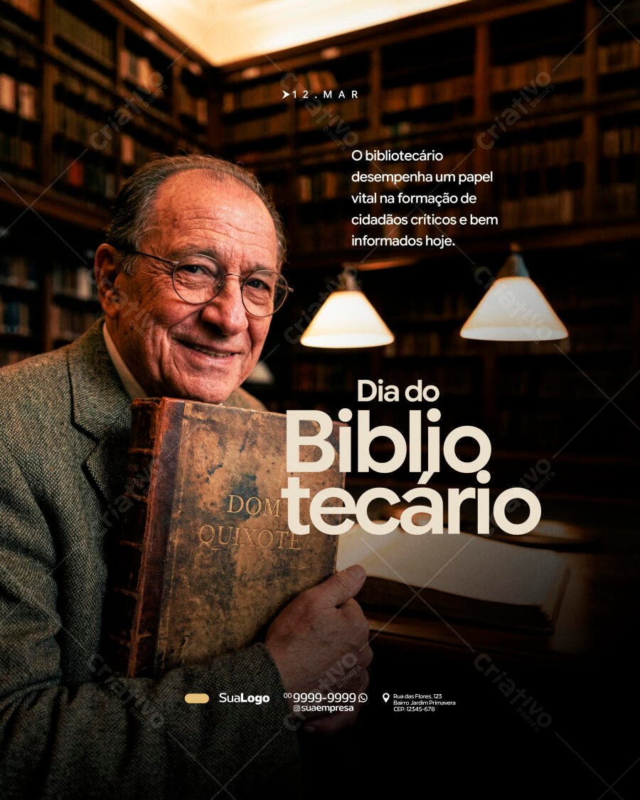 Post Instagram Dia do Bibliotecário 12 de Março PSD Editável