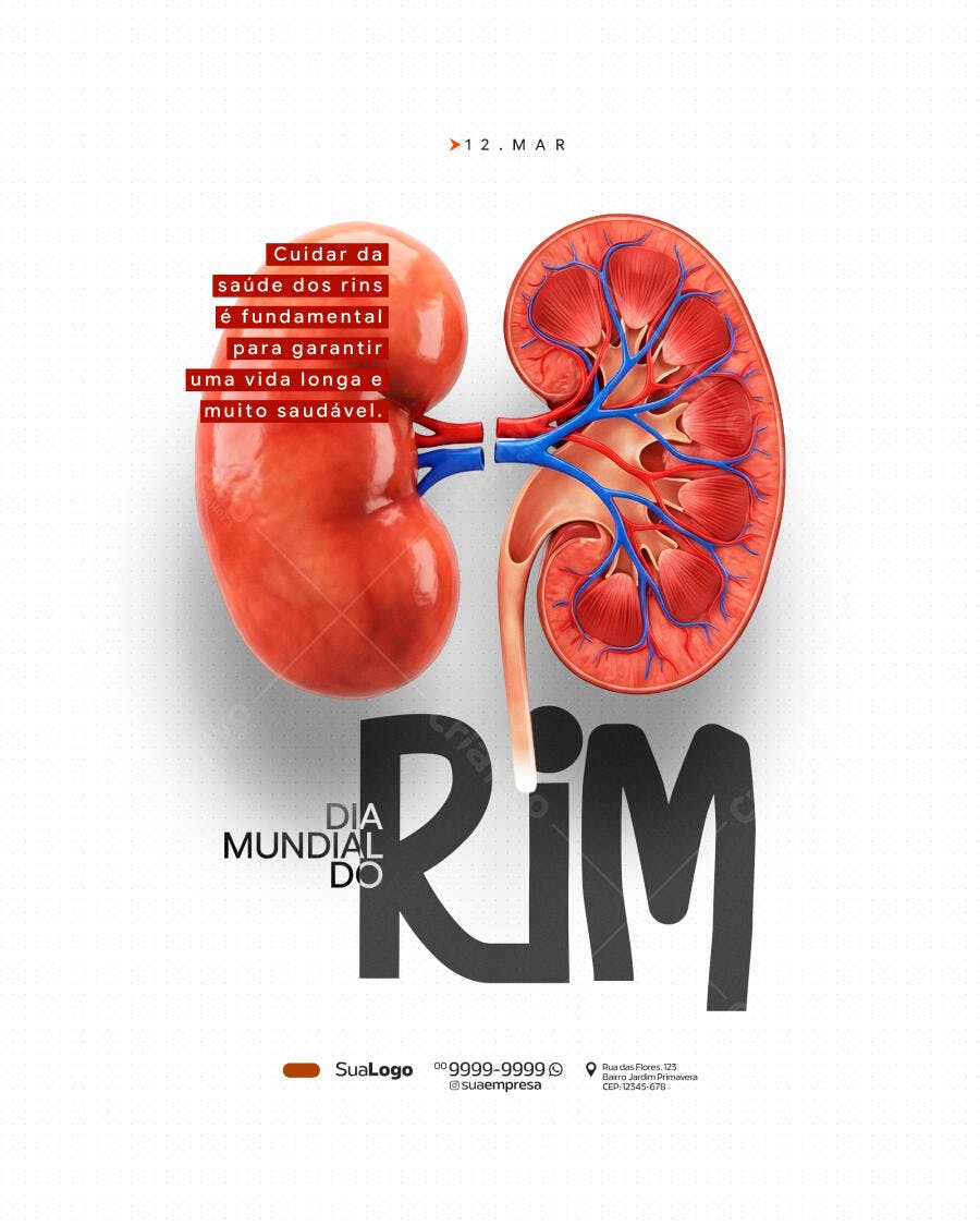 Post Dia Mundial do Rim Saúde Clínica Médica PSD Editável
