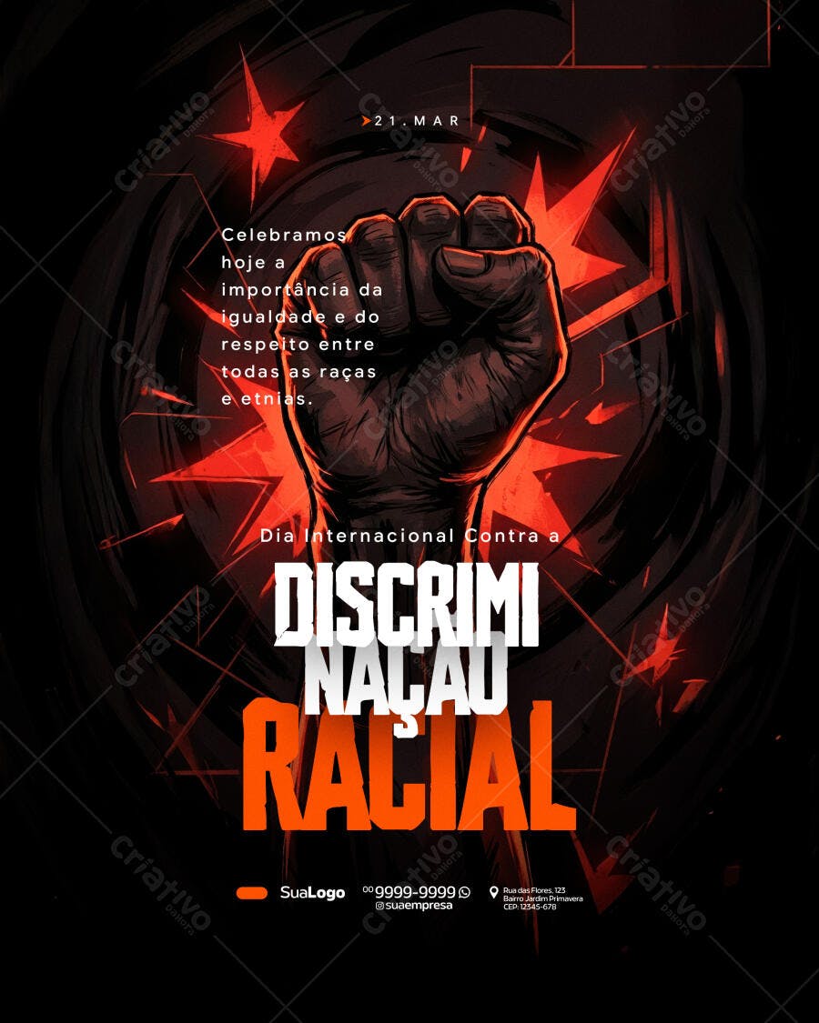 Post Dia Internacional Contra a Discriminação Racial PSD Editável