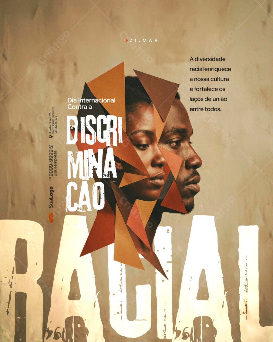 Post Instagram Dia Internacional Contra Discriminação Racial PSD Editável