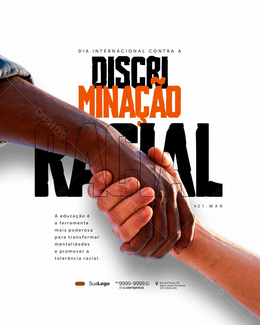 Post Dia Internacional Contra a Discriminação Racial PSD Editável