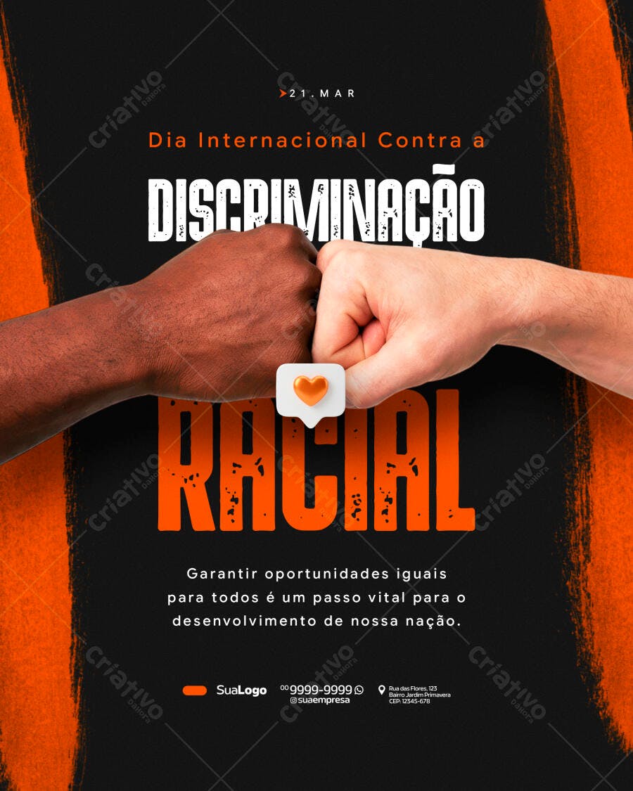 Post Instagram Dia Contra Discriminação Racial 21 Março PSD Editável