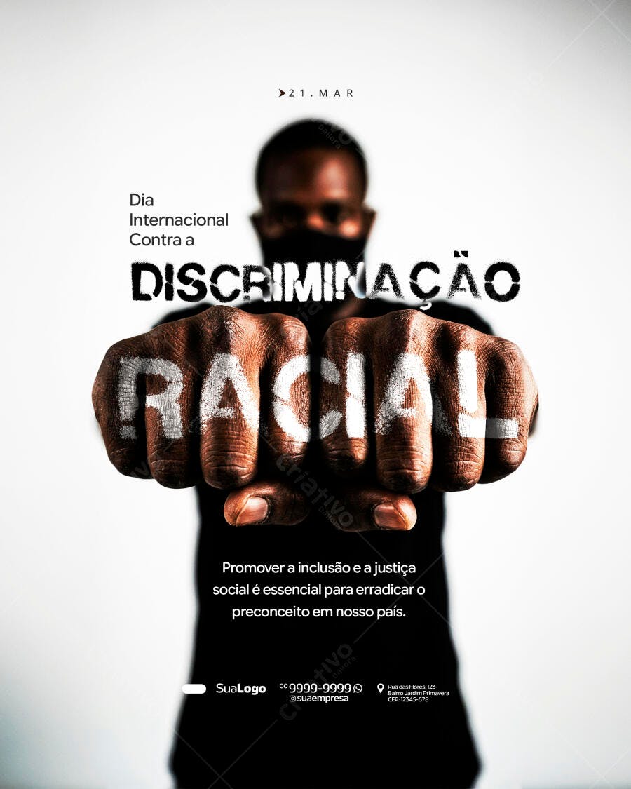 Post Dia Internacional Contra Discriminação Racial PSD Editável