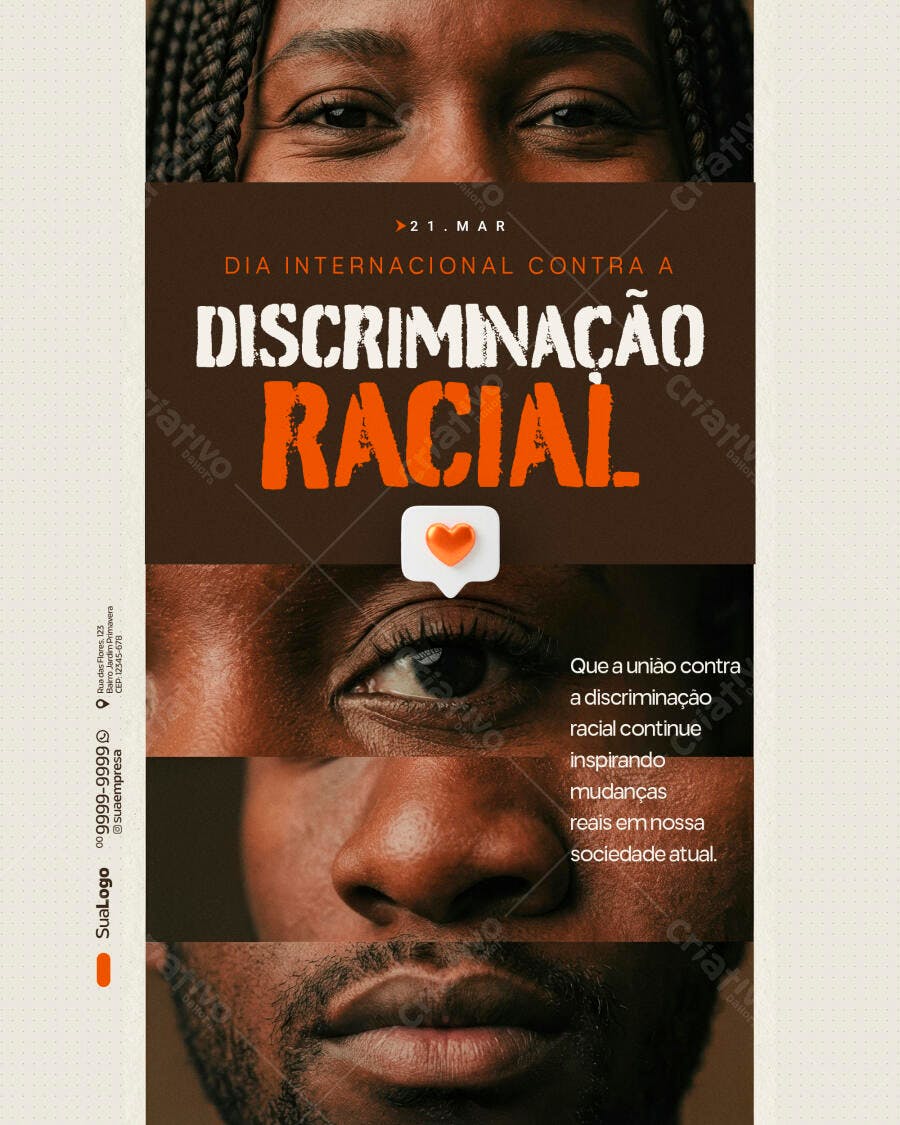 Post Instagram Dia Contra Discriminação Racial PSD Editável