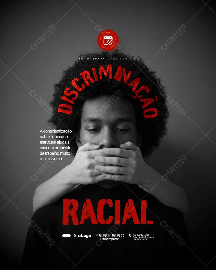 Post Dia Internacional Contra Discriminação Racial PSD Editável