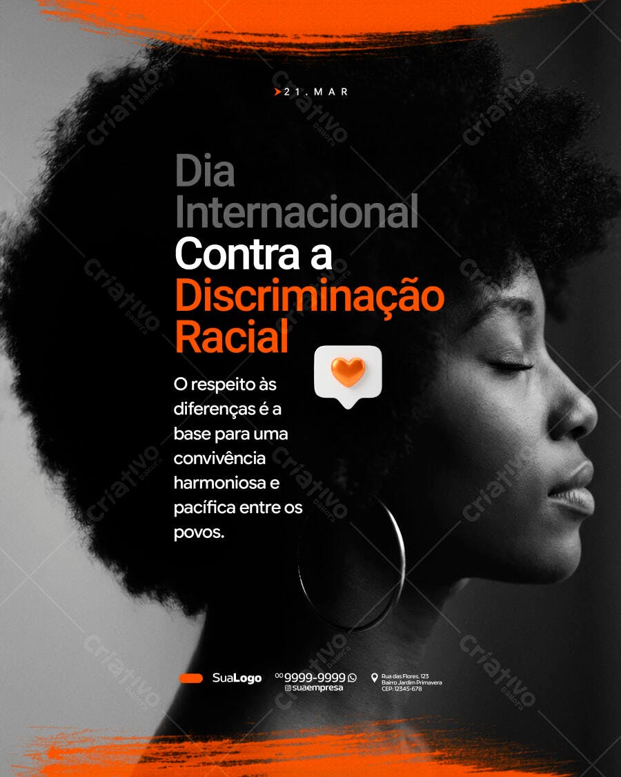 Post Dia Internacional Contra Discriminação Racial PSD Editável