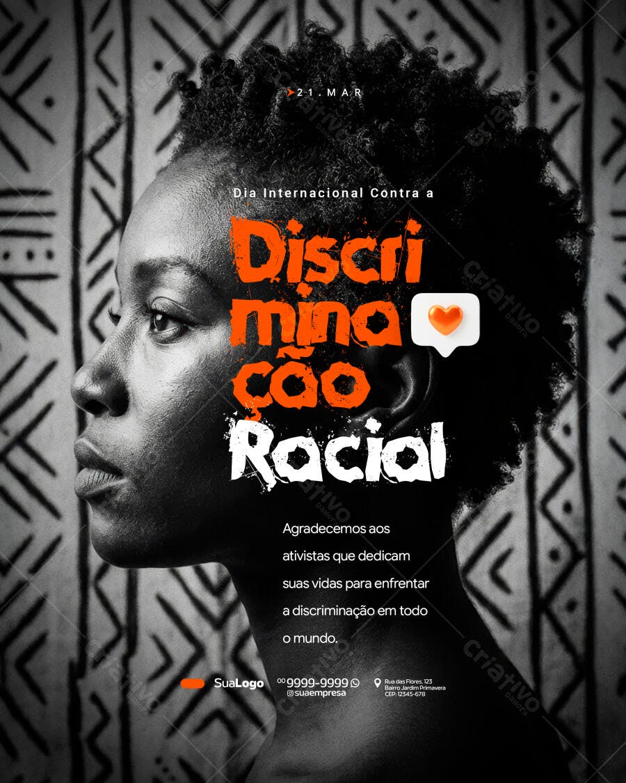 Post Instagram Dia Internacional Contra Discriminação Racial PSD Editável