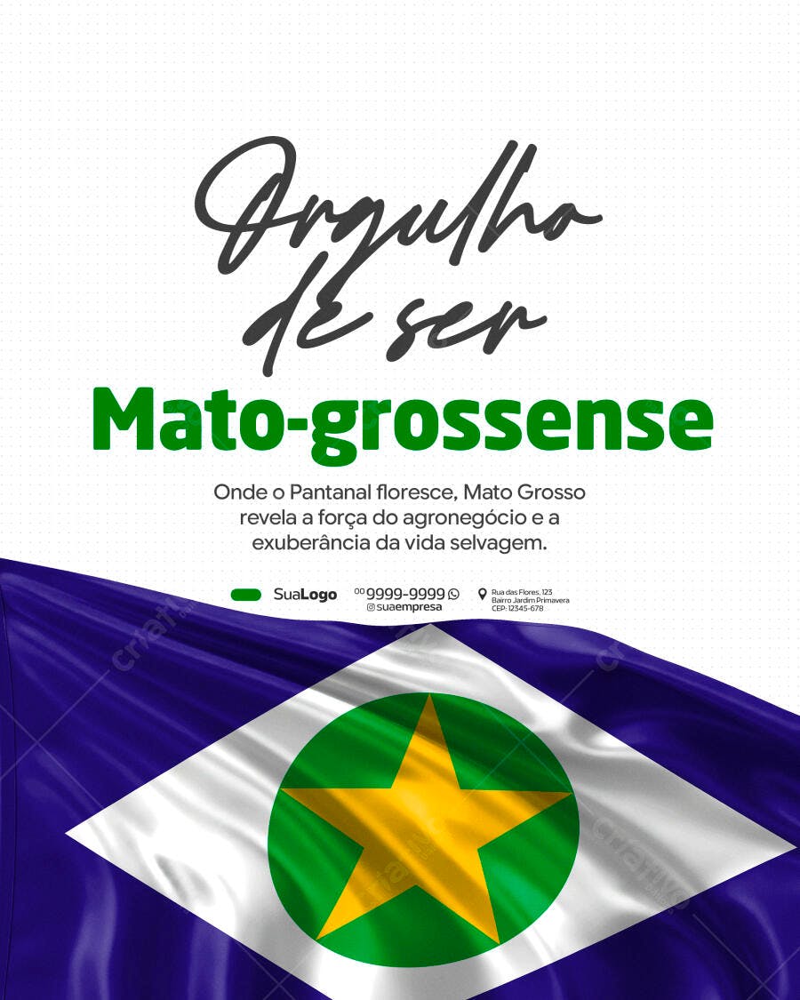 Post Orgulho Mato-grossense Bandeira Mato Grosso PSD Editável