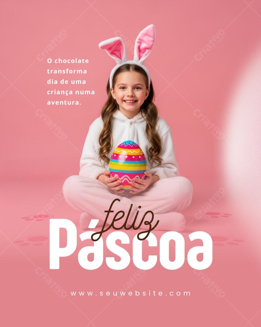Template Canva Post Instagram Páscoa Infantil Rosa Editável