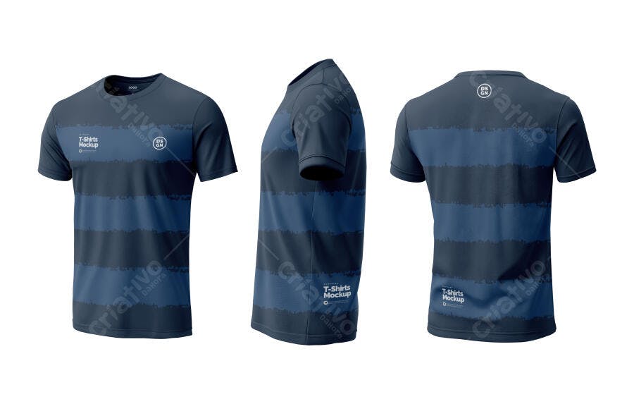 Mockup Camiseta Masculina Listrada Frente Lado Costas Editável