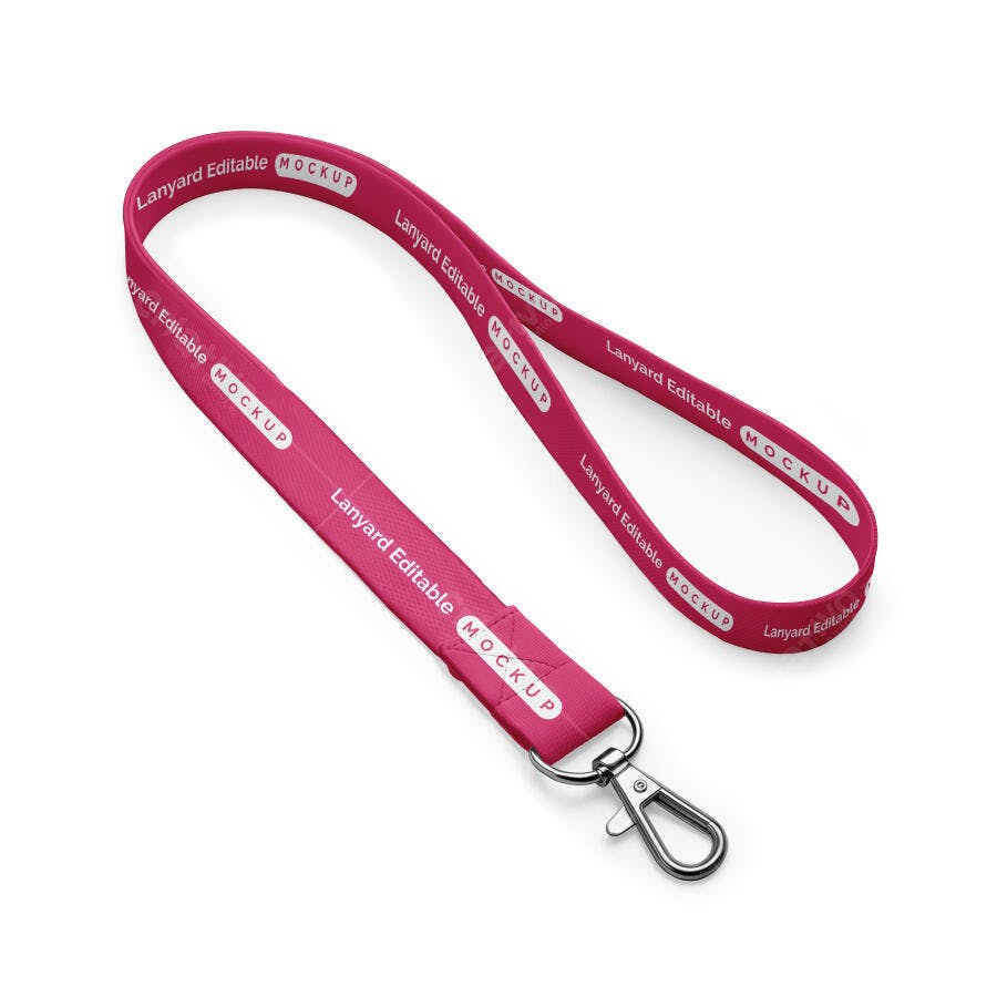 Mockup Lanyard Cordão Crachá Rosa Fundo Branco Editável