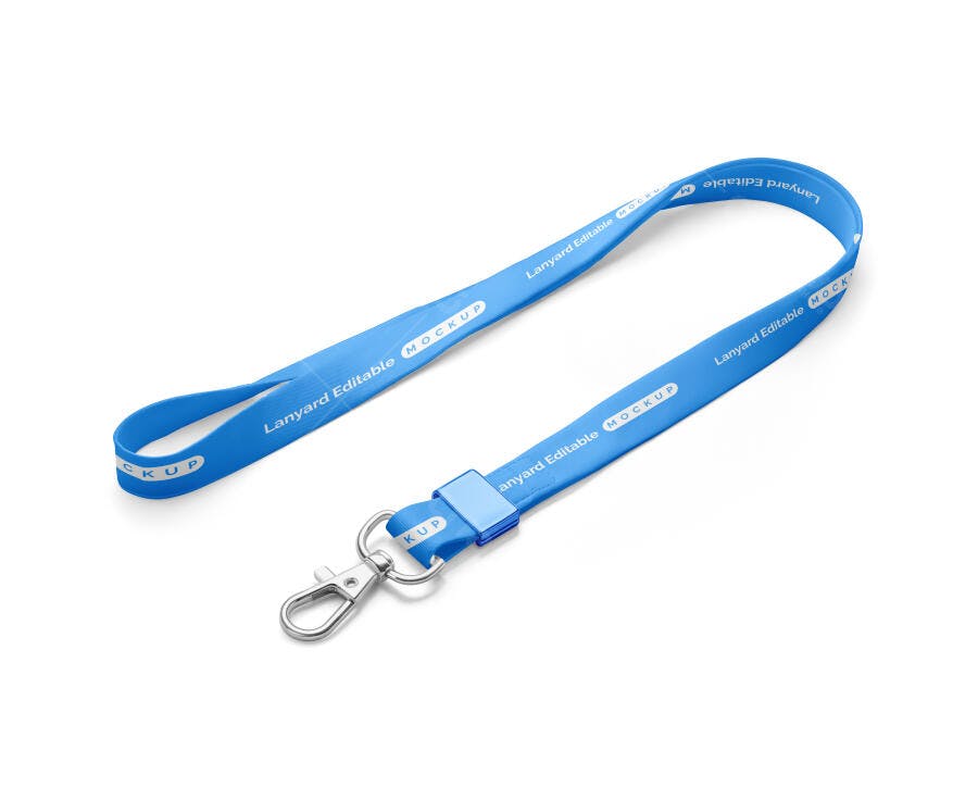 Mockup Cordão Crachá Azul Fundo Branco Editável