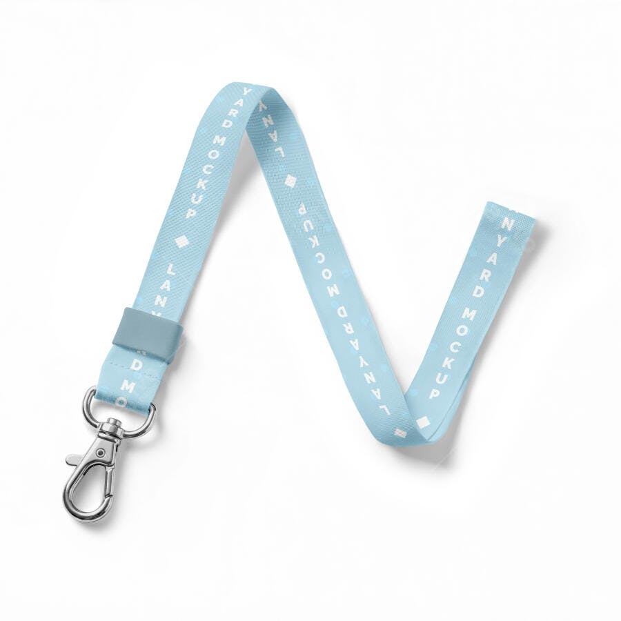 Mockup Lanyard Crachá Azul Claro Fundo Branco Editável