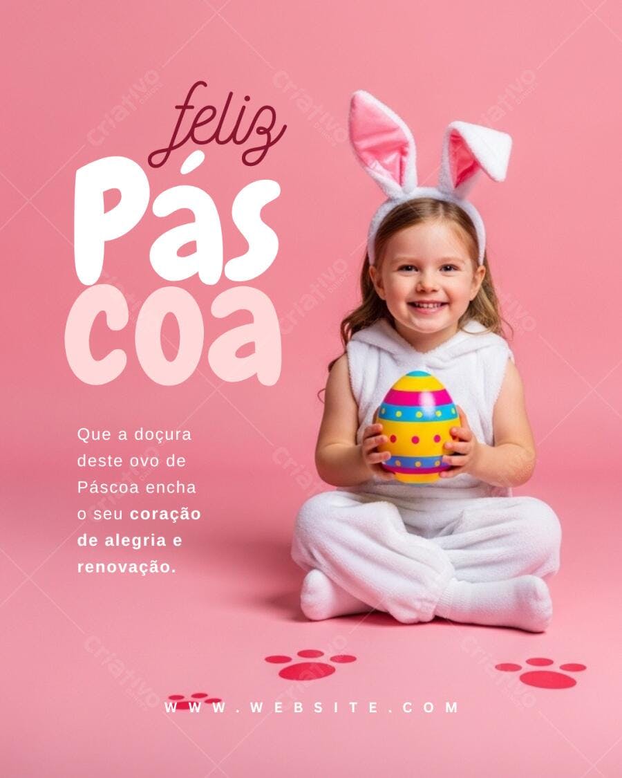 Template Canva Post Instagram Feliz Páscoa Infantil Editável