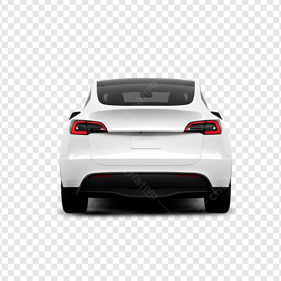 Foto Recortada Carro Tesla Branco Traseira PNG Fundo Transparente