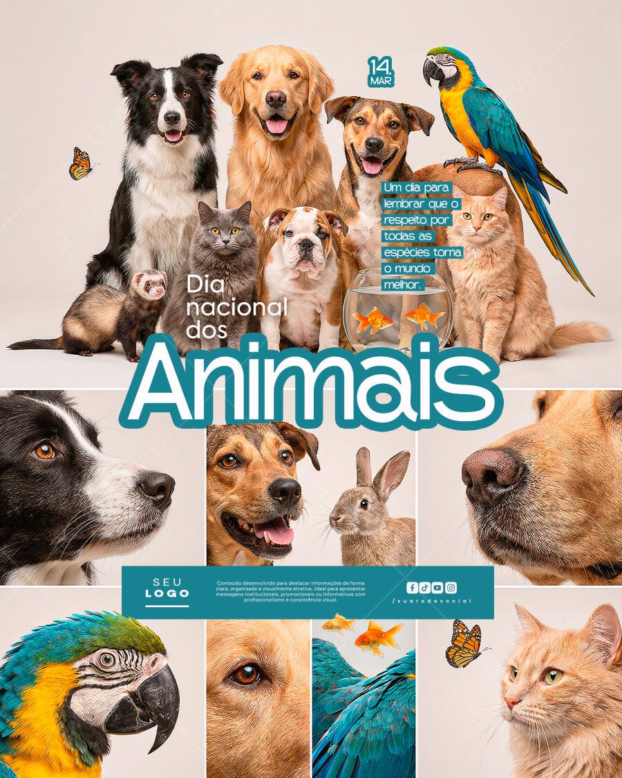 Post Dia Nacional dos Animais Pet Shop PSD Editável