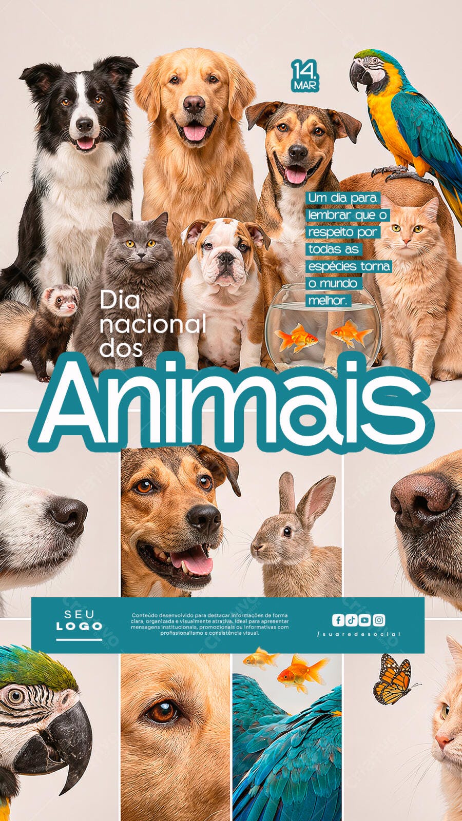 Post Instagram Dia Nacional dos Animais PSD Editável