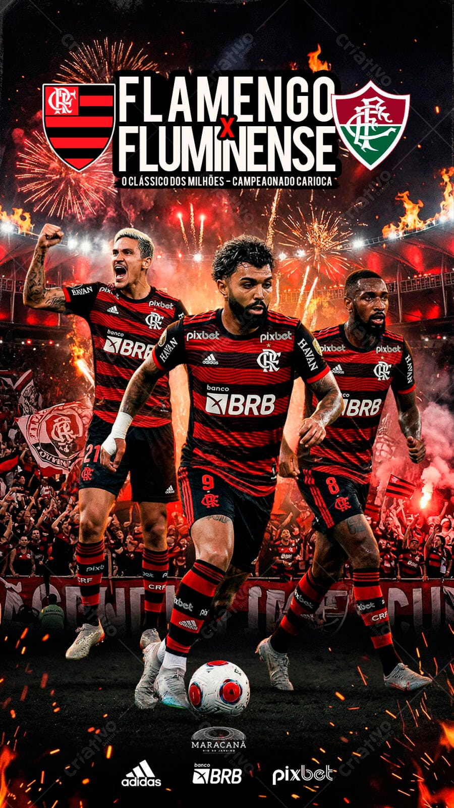 Post Instagram Flamengo Fluminense Clássico Carioca PSD Editável