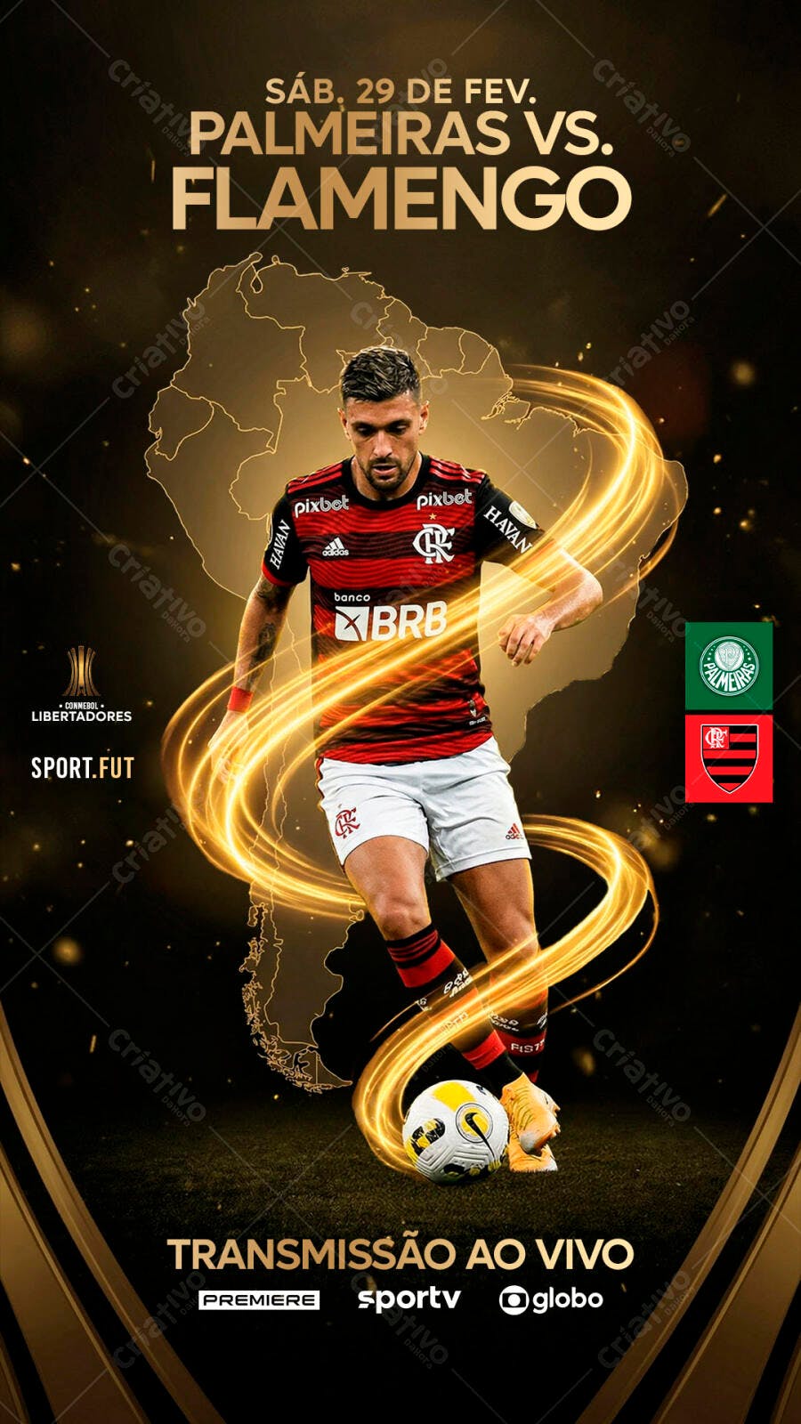 Post Instagram Jogo Futebol Palmeiras Flamengo PSD Editável