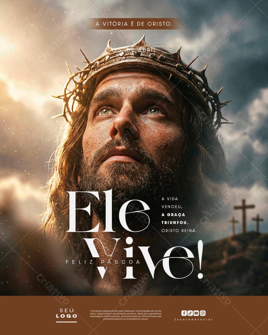 Post Instagram Páscoa Abril Igreja Cristã PSD Editável