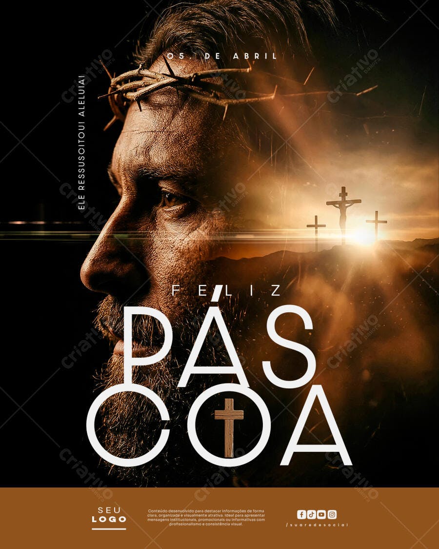 Post Instagram Páscoa Cristã Religiosa PSD Editável