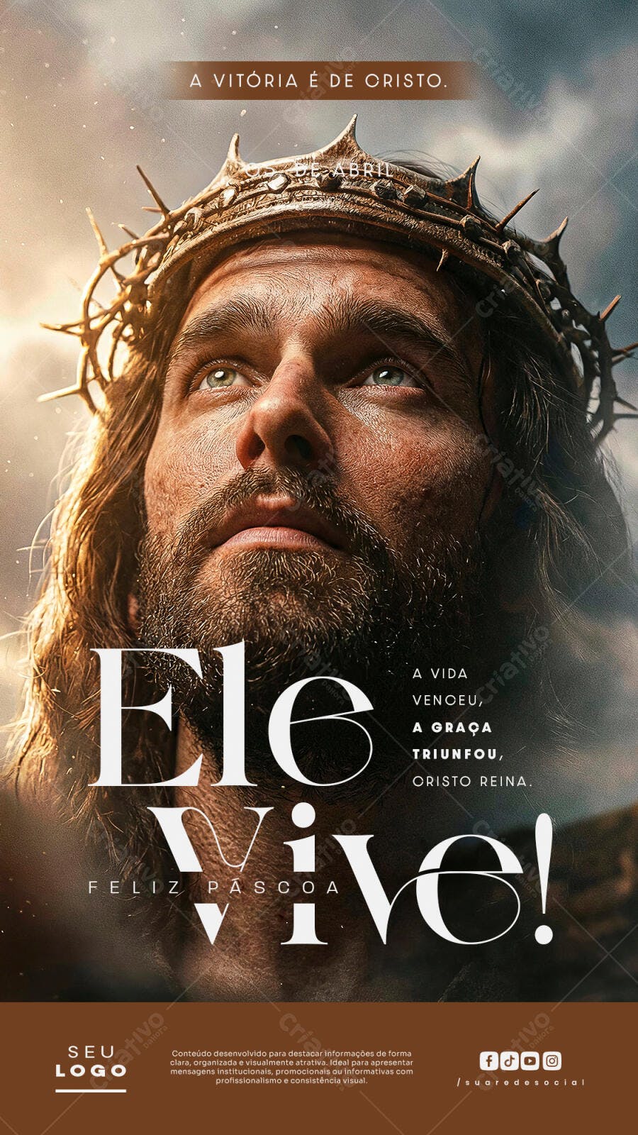 Post Instagram Páscoa Cristo Ressurreição PSD Editável