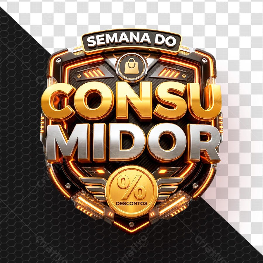 Selo 3D Semana do Consumidor Metalizado Dourado e Prata PNG