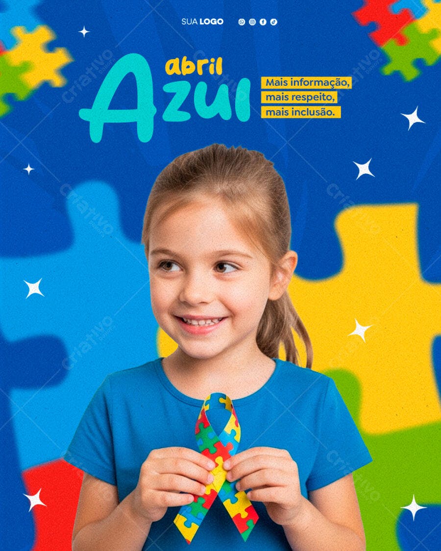 Post Instagram Abril Azul Conscientização Autismo PSD Editável