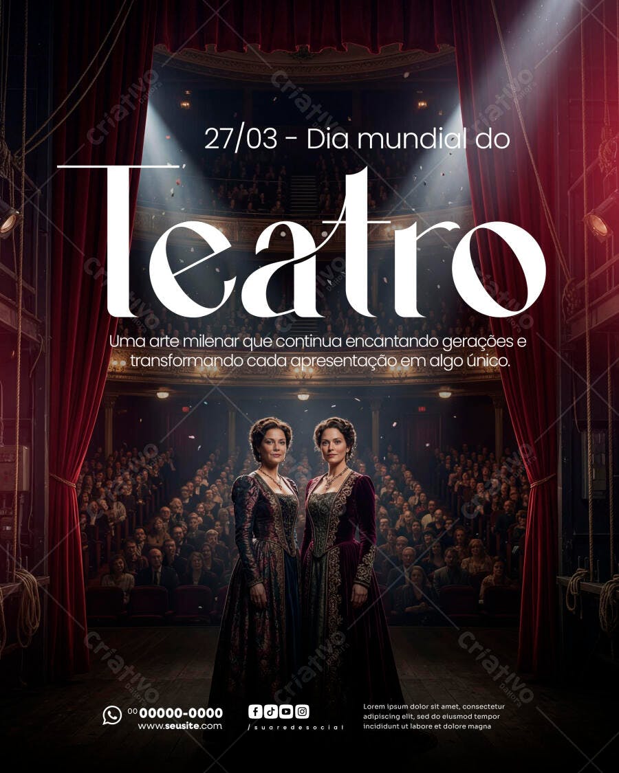 Post Instagram Dia Mundial do Teatro PSD Editável