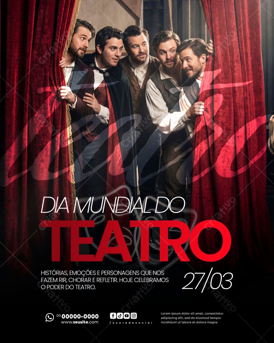 Flyer Dia Mundial do Teatro 27 de Março PSD Editável
