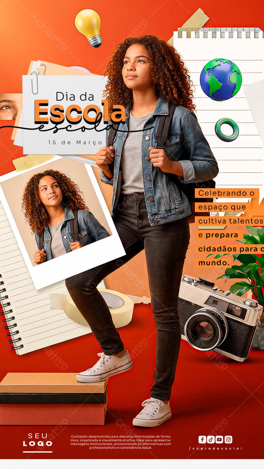 Post Instagram Dia da Escola 15 de Março PSD Editável