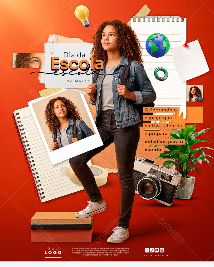 Post Instagram Dia da Escola 15 de Março PSD Editável