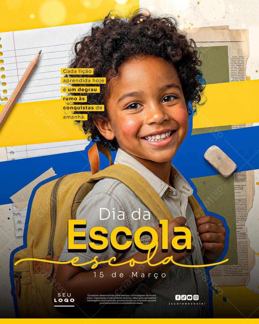 Post Dia da Escola 15 de Março Educação PSD Editável