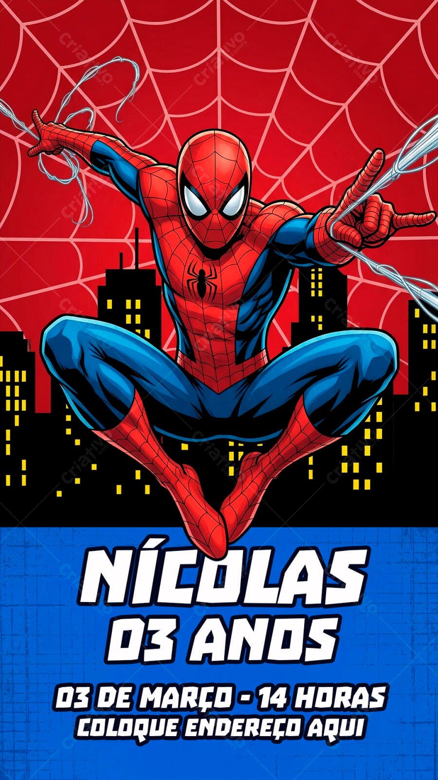 Convite Homem-Aranha Aniversário Infantil PSD Editável
