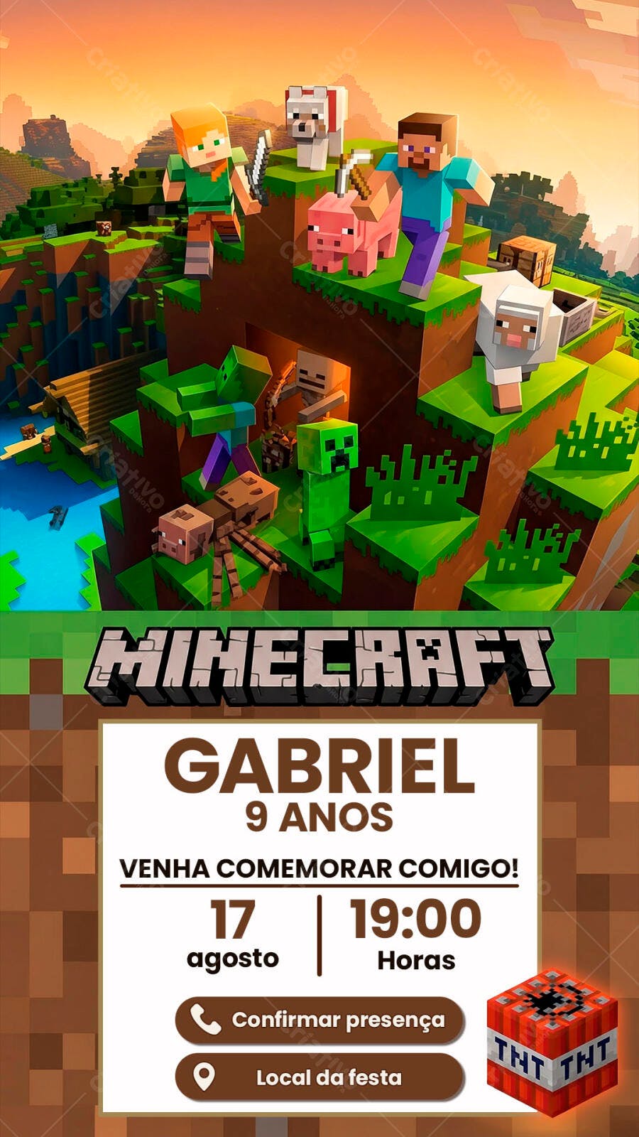 Convite Aniversário Minecraft Infantil PSD Editável