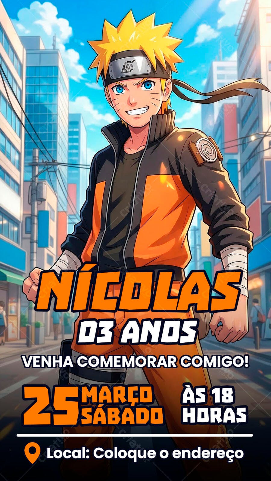 Convite Aniversário Naruto Criança PSD Editável