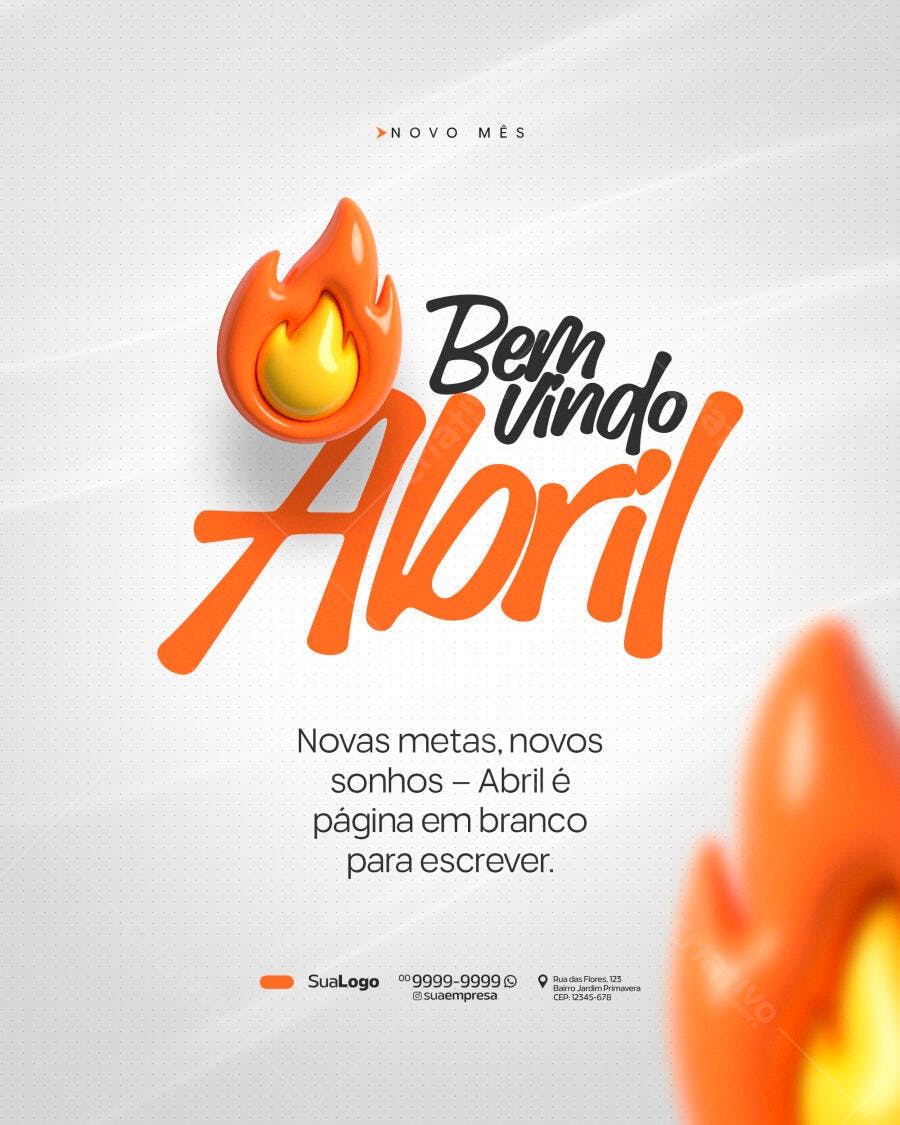 Post Instagram Bem Vindo Abril Novo Mês PSD Editável