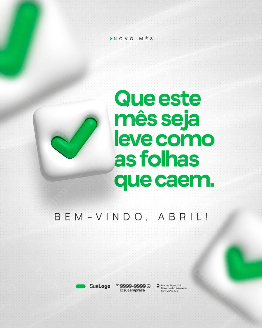 Post Instagram Bem-Vindo Abril Novo Mês PSD Editável