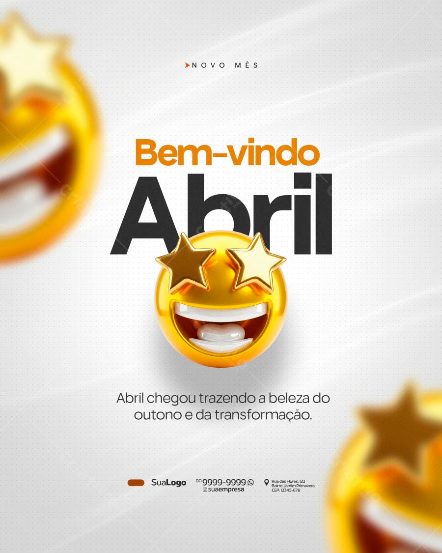 Post Instagram Bem-Vindo Abril Emoji Estrelas PSD Editável