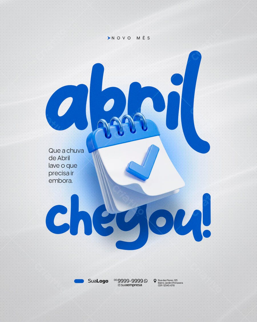 Post Instagram Abril Chegou Calendário Azul PSD Editável